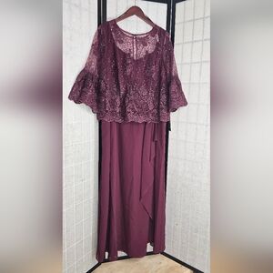 NWT LE BOS Burgundy Lace Wedding Dress